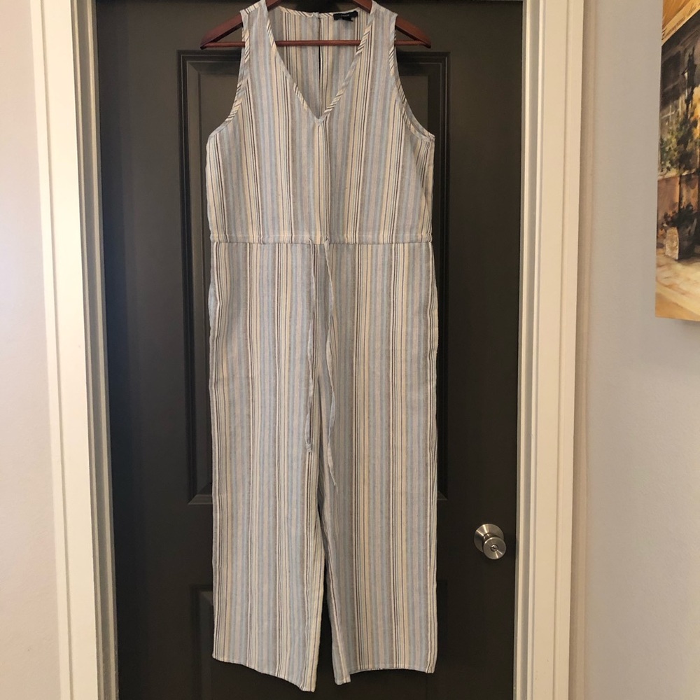 Drew by Anthropologie linen jumpsuit size M Stripe